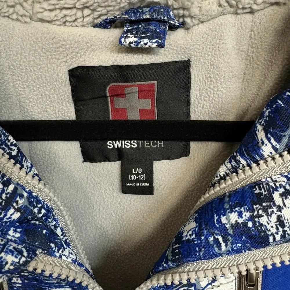 SwissTech Youth  (10-12) Hooded Full Zip Fleece Lined Jacket Blue/White/Gray